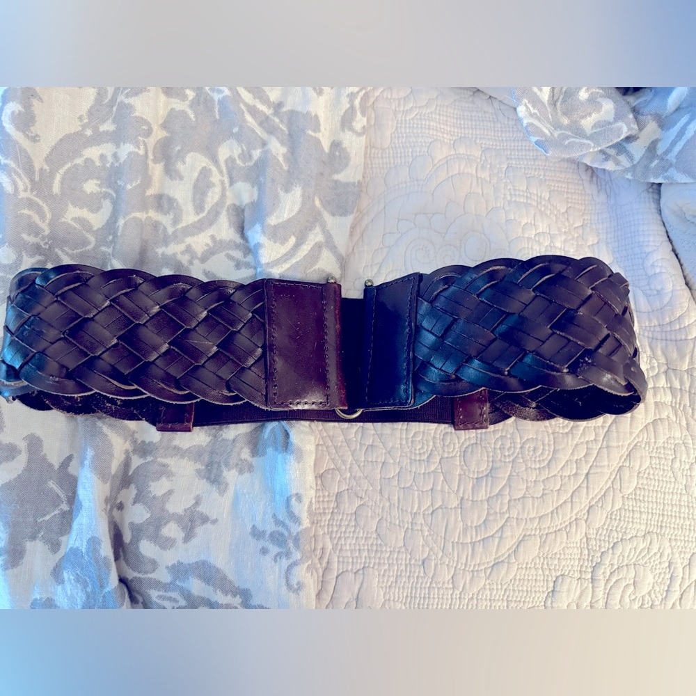 Wide Braided Leather-Stretch Belt